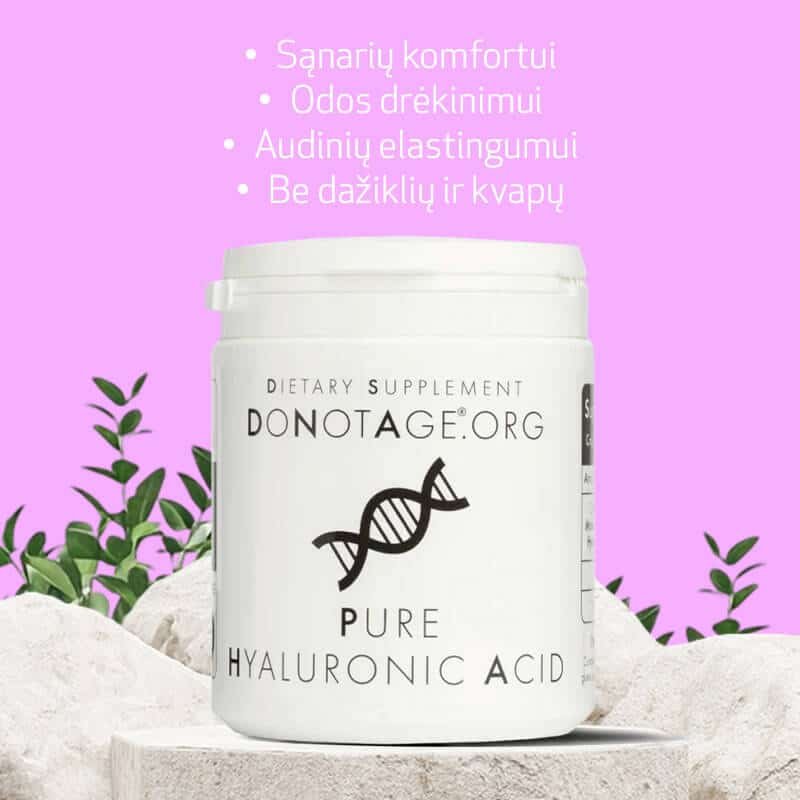 DoNotAge Pure Hyaluronic Acid – privalumai: sąnariams, odai, elastingumui, be priedų DoNotAge Pure Hyaluronic Acid – privalumai: sąnariams, odai, elastingumui, be priedų