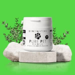 DoNotAge Pure Pet šunims – pakuotė iš priekio ant akmens