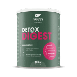 NATURE'S FINEST DETOX DIGEST 2in1 valemiga detoksikatsiooni ja seedimise toetamiseks koos klorella, kurkumi, majoraani ja artišokiga.