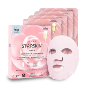 STARSKIN CAMELLIA NOURISHING & BRIGHTENING 2-STEP OIL MASK Dviejų etapų maitinamosios ir skaistinamosios veido kaukės su kamelijų aliejumi, 3+1