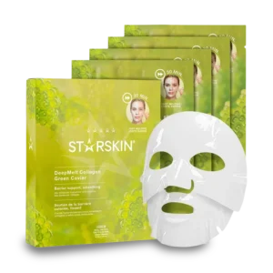 STARSKIN COLLAGEN GREEN CAVIAR FACE MASK Drėkinamosios hidrogelinės veido kaukės su jūriniais dumbliais ir kolagenu, 3+1