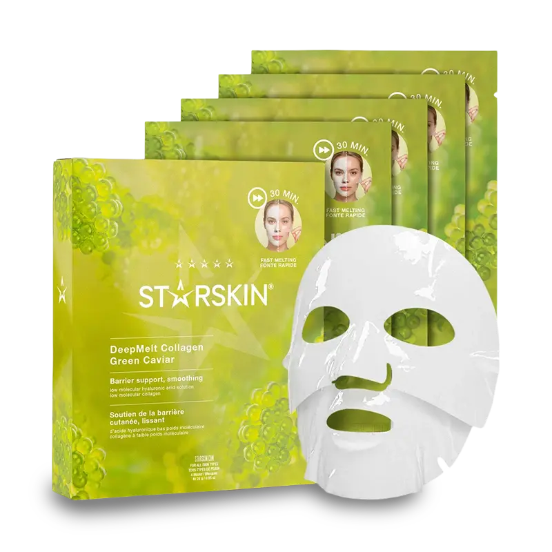 STARSKIN COLLAGEN GREEN CAVIAR FACE MASK Drėkinamosios hidrogelinės veido kaukės su jūriniais dumbliais ir kolagenu, 3+1 STARSKIN COLLAGEN GREEN CAVIAR FACE MASK Drėkinamosios hidrogelinės veido kaukės su jūriniais dumbliais ir kolagenu, 3+1