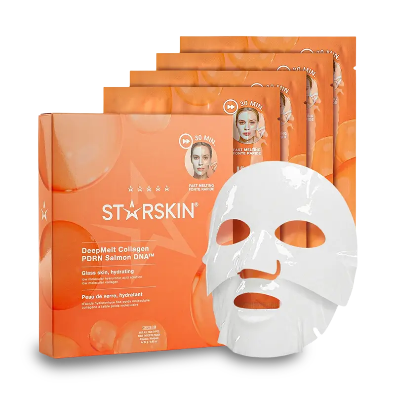 STARSKIN COLLAGEN PDRN SALMON DNA Drėkinamosios ir stangrinamosios hidrogelinės veido kaukės su kolagenu, PDRN ir hialurono rūgštimi, 3+1