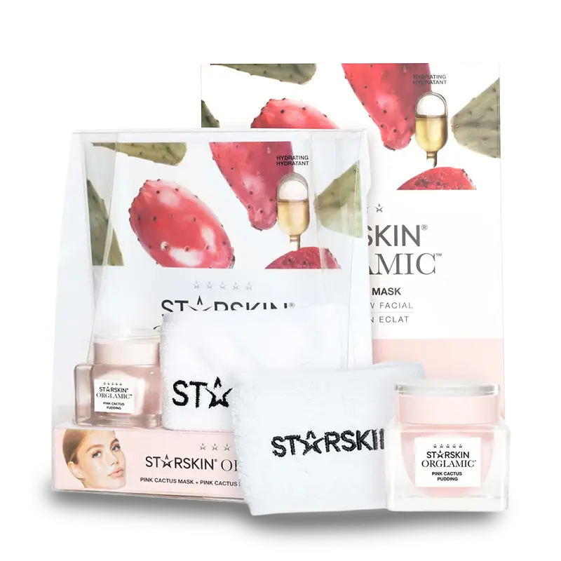 STARSKIN ORGLAMIC GIFT SET Drėkinamasis veido priežiūros dovanų rinkinys su kaktusų ekstraktais, veido kauke, kremu ir plaukų juosta STARSKIN ORGLAMIC GIFT SET Drėkinamasis veido priežiūros dovanų rinkinys su kaktusų ekstraktais, veido kauke, kremu ir plaukų juosta