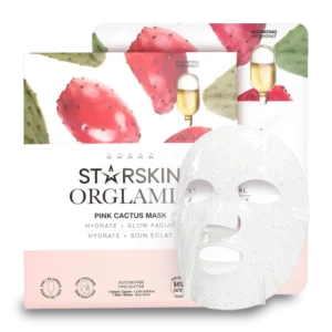 STARSKIN ORGLAMIC PINK CACTUS HYDRATE + GLOW 2 STEP OIL SHEET MASK Dviejų etapų drėkinamoji ir skaistinamoji veido kaukė su kaktusų ir kamelijų aliejais