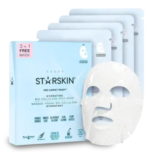 STARSKIN RED CARPET READY HYDRATING FACE MASK Intensyviai drėkinamosios bioceliuliozinės veido kaukės odos gaivumui ir glotnumui, 3+1