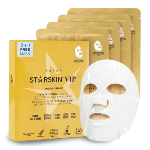 STARSKIN VIP THE GOLD MASK Drėkinamosios ir stangrinamosios bioceliuliozinės veido kaukės su auksu ir augaliniais ekstraktais, 3+1