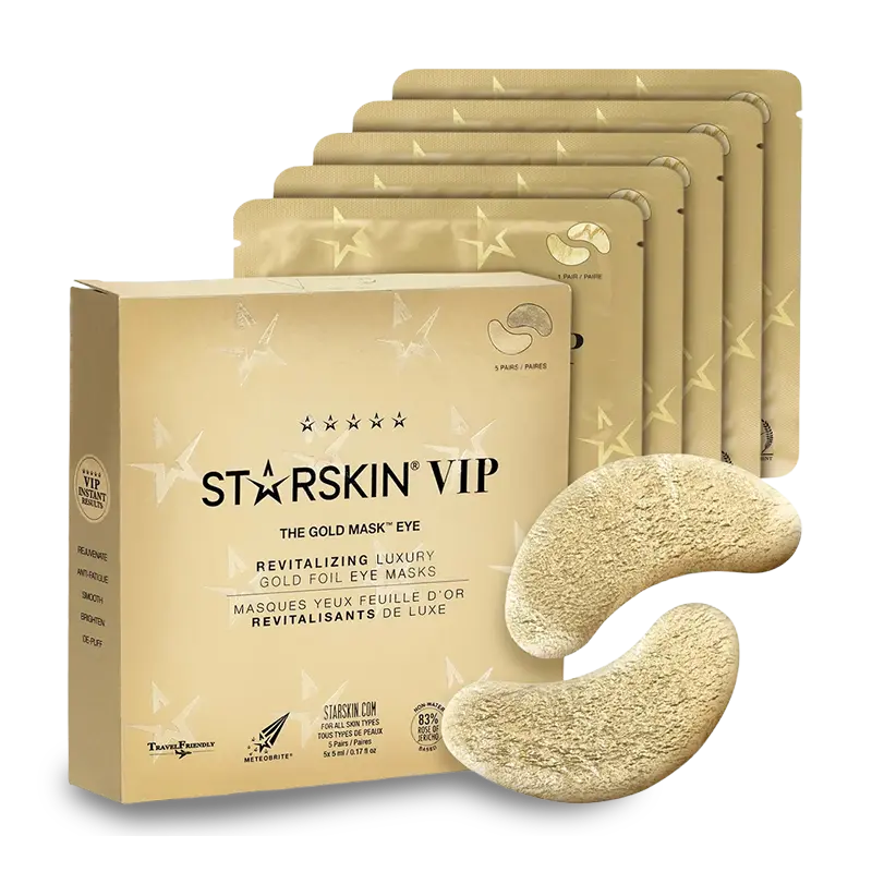STARSKIN VIP THE GOLD MASK EYE Drėkinamosios ir glotninamosios auksinės paakių kaukės paburkimo ir smulkių raukšlelių matomumui mažinti