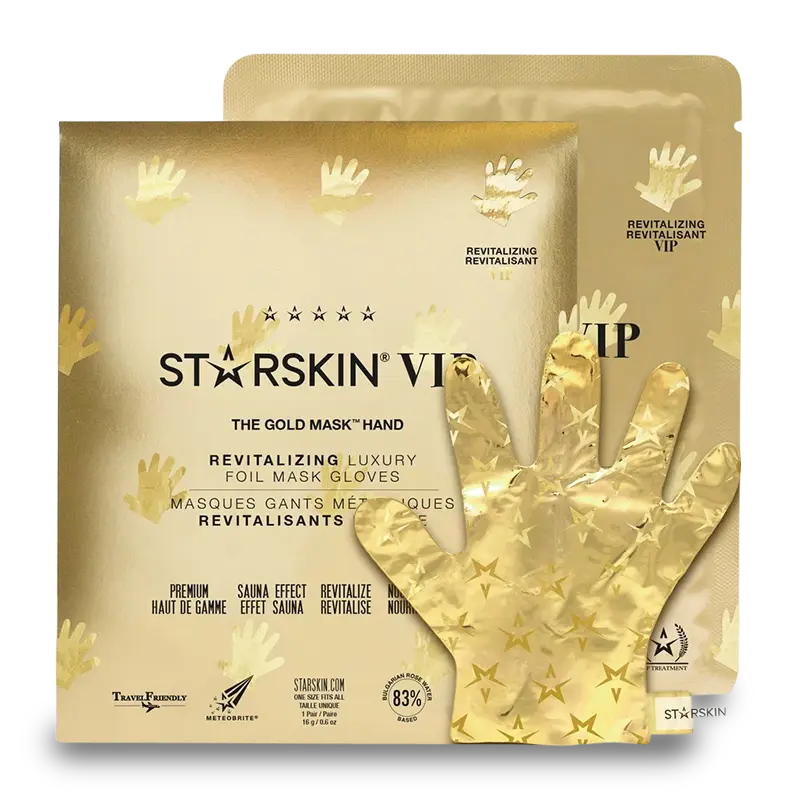 STARSKIN VIP THE GOLD MASK HAND Šildomosios rankų kaukės su taukmedžių sviestu ir rožių ekstraktais intensyviam odos drėkinimui ir minkštinimui STARSKIN VIP THE GOLD MASK HAND Šildomosios rankų kaukės su taukmedžių sviestu ir rožių ekstraktais intensyviam odos drėkinimui ir minkštinimui