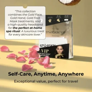 STARSKIN VIP THE GOLD MASK GIFT SET Prabangus veido, rankų ir pėdų priežiūros dovanų rinkinys su auksinėmis kaukėmis ir plaukų juosta