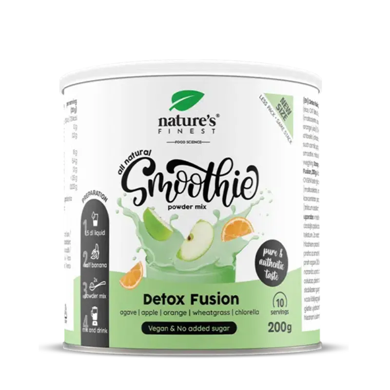 NATURE'S FINEST SMOOTHIE DETOX FUSION Natūralus agavų, obuolių, apelsinų, kviečių želmenų ir chlorelės glotnučio (smoothie) mišinys NATURE'S FINEST SMOOTHIE DETOX FUSION Natūralus agavų, obuolių, apelsinų, kviečių želmenų ir chlorelės glotnučio (smoothie) mišinys
