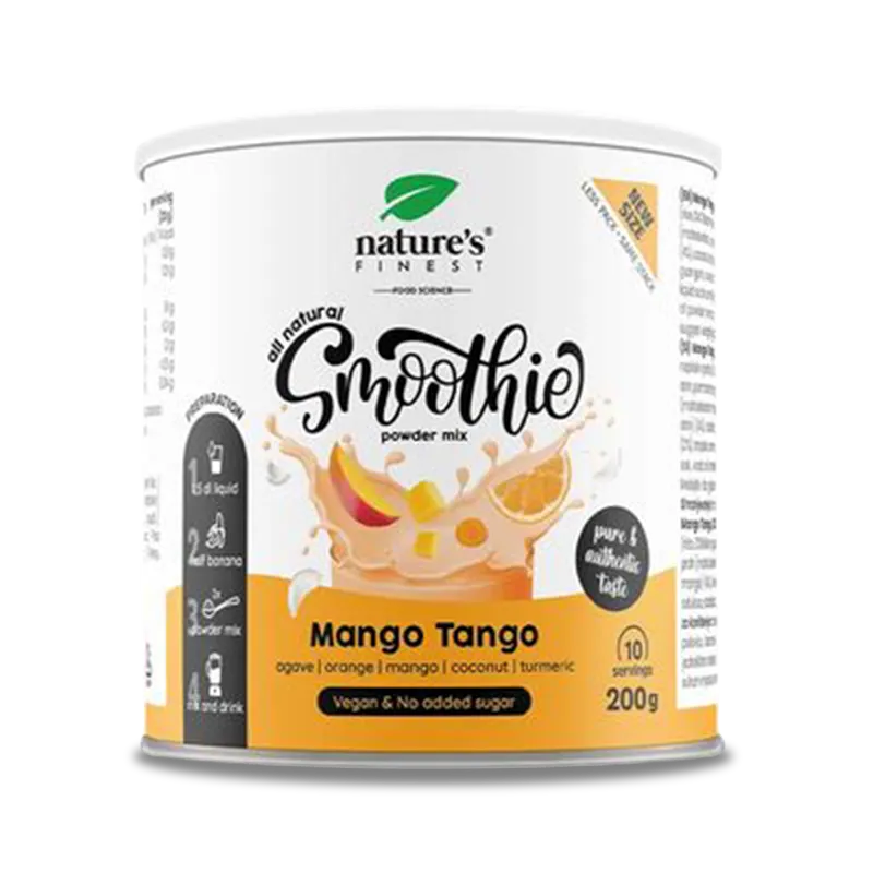 NATURE'S FINEST SMOOTHIE MANGO TANGO Natūralus agavų, apelsinų, mango, kokosų ir kurkumos glotnučio (smoothie) mišinys NATURE'S FINEST SMOOTHIE MANGO TANGO Natūralus agavų, apelsinų, mango, kokosų ir kurkumos glotnučio (smoothie) mišinys